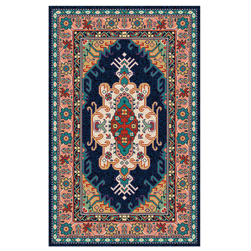 Moroccan Symmetrical Printed Rug Red Tone Polyester Area Carpet Non-Slip Backing Rug for Living Room