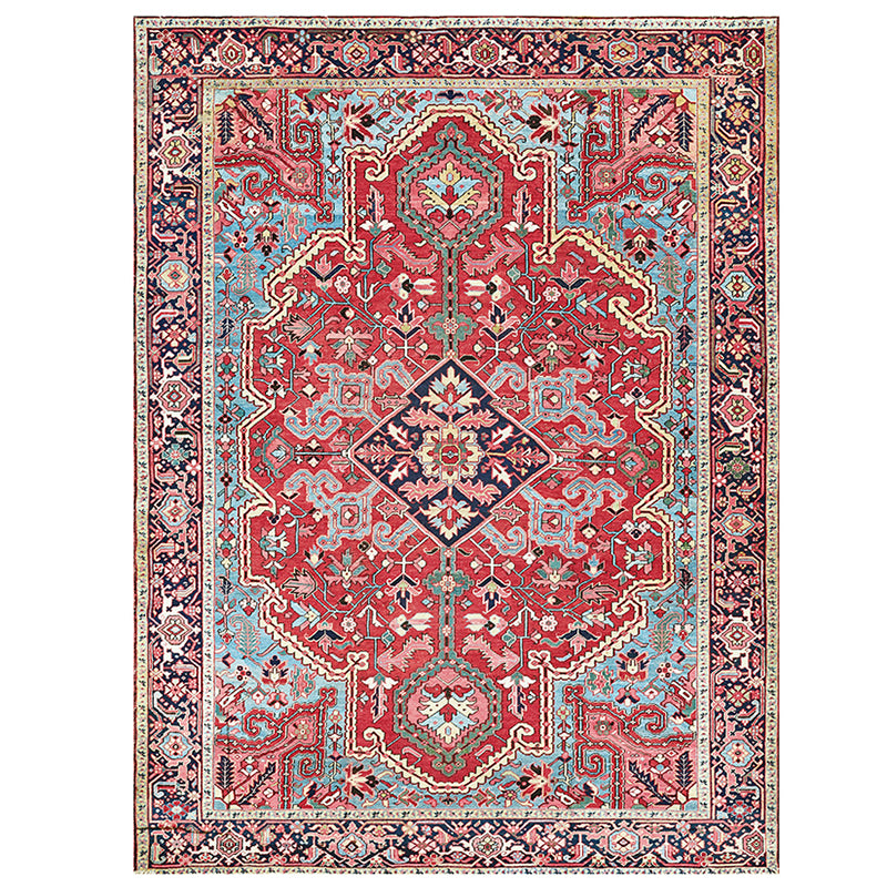 Moroccan Symmetrical Printed Rug Red Tone Polyester Area Carpet Non-Slip Backing Rug for Living Room