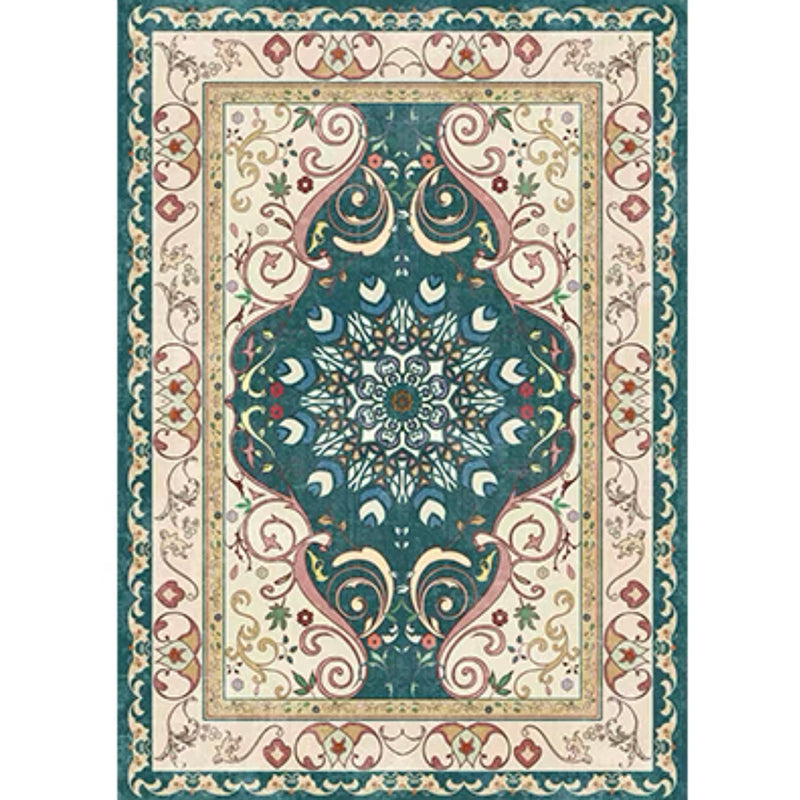 Moroccan Symmetrical Printed Rug Red Tone Polyester Area Carpet Non-Slip Backing Rug for Living Room