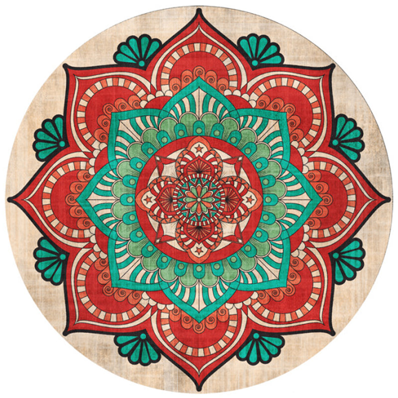 Round Multicolor Concentric Circle Rug Polyester Retro Carpet Easy Care Indoor Rug for Living Room