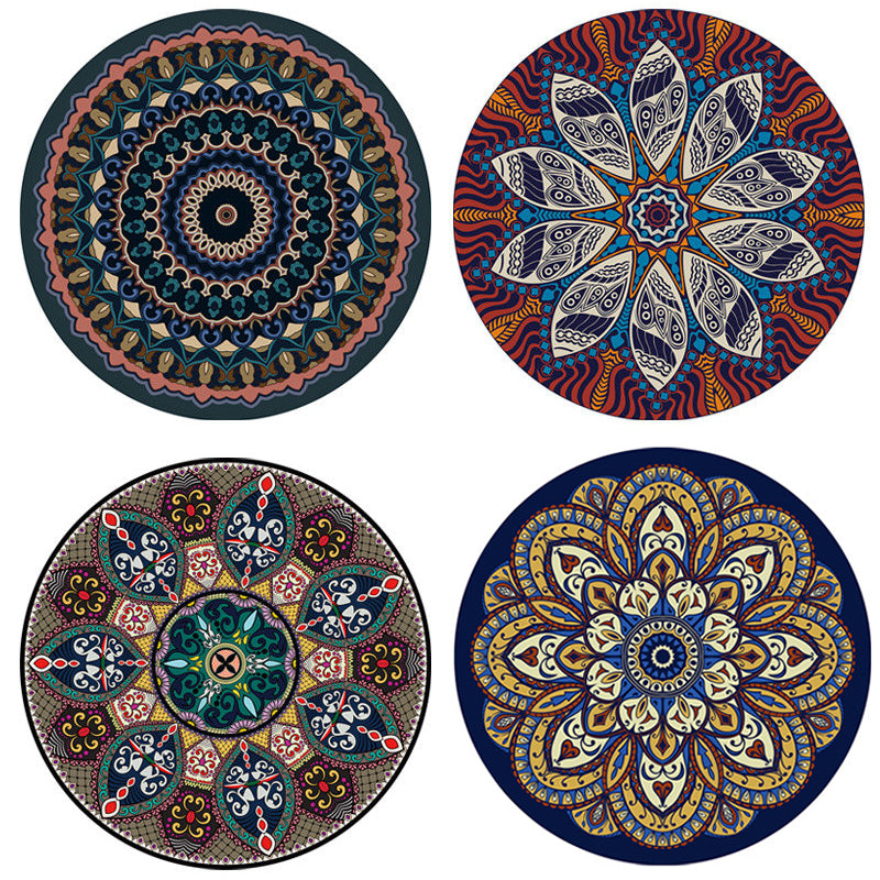 Round Multicolor Antique Area Carpet Polyester Floral Printing Rug Easy Care Carpet for Living Room