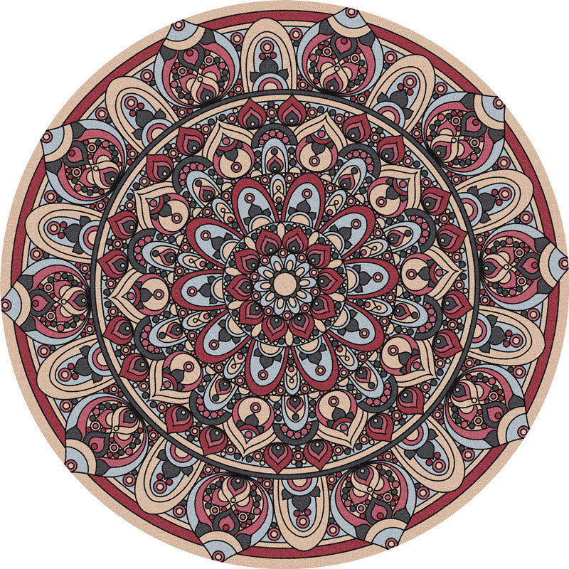 Round Multicolor Persian Indoor Rug Polyester Floral Print Carpet Easy Care Rug for Home Decoration