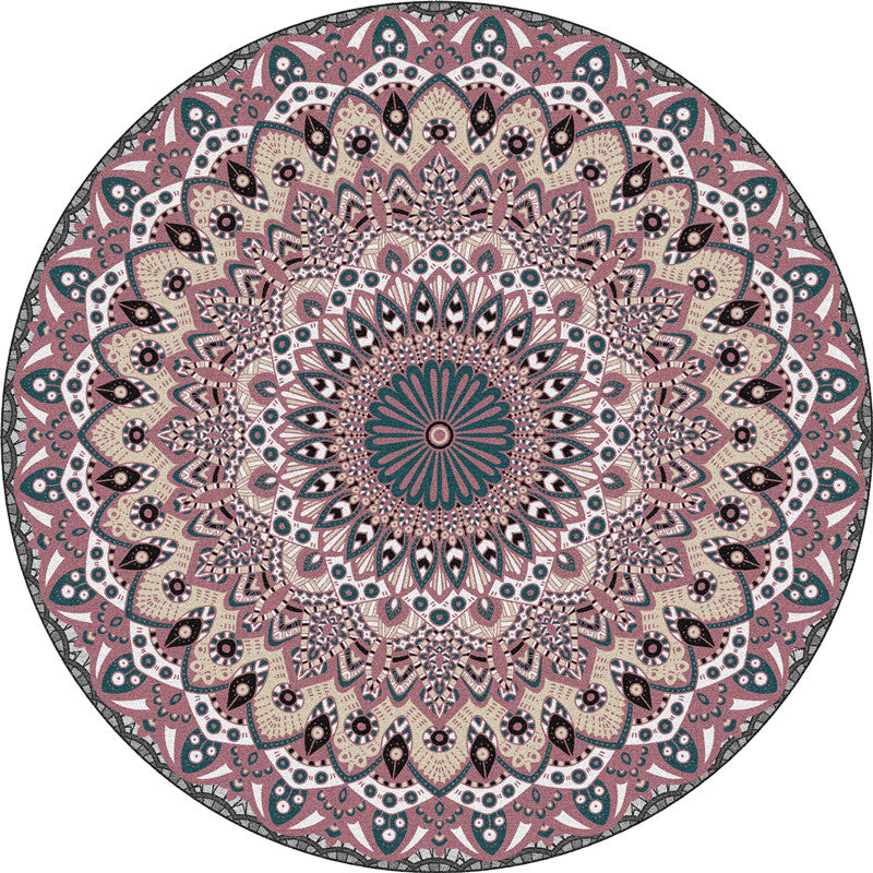 Round Multicolor Persian Indoor Rug Polyester Floral Print Carpet Easy Care Rug for Home Decoration