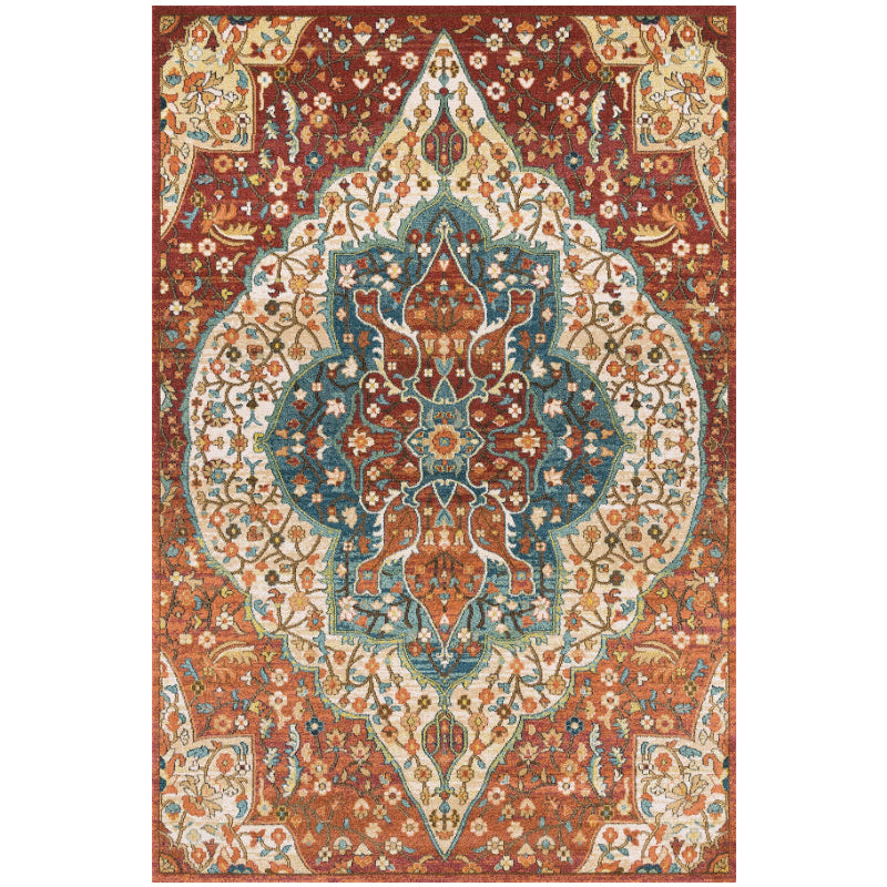 Multicolor Retro Indoor Rug Polyester Symmetrical Print Rug Easy Care Indoor Rug for Living Room