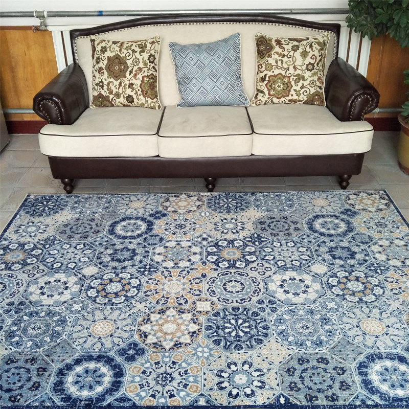 Multicolor Home Decoration Carpet Retro Moroccan Tile Area Rug Polyester with Non-Slip Backing Rug