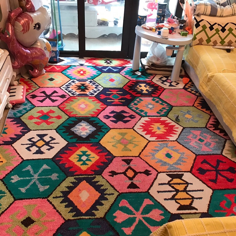 Multicolor Home Decoration Carpet Retro Moroccan Tile Area Rug Polyester with Non-Slip Backing Rug