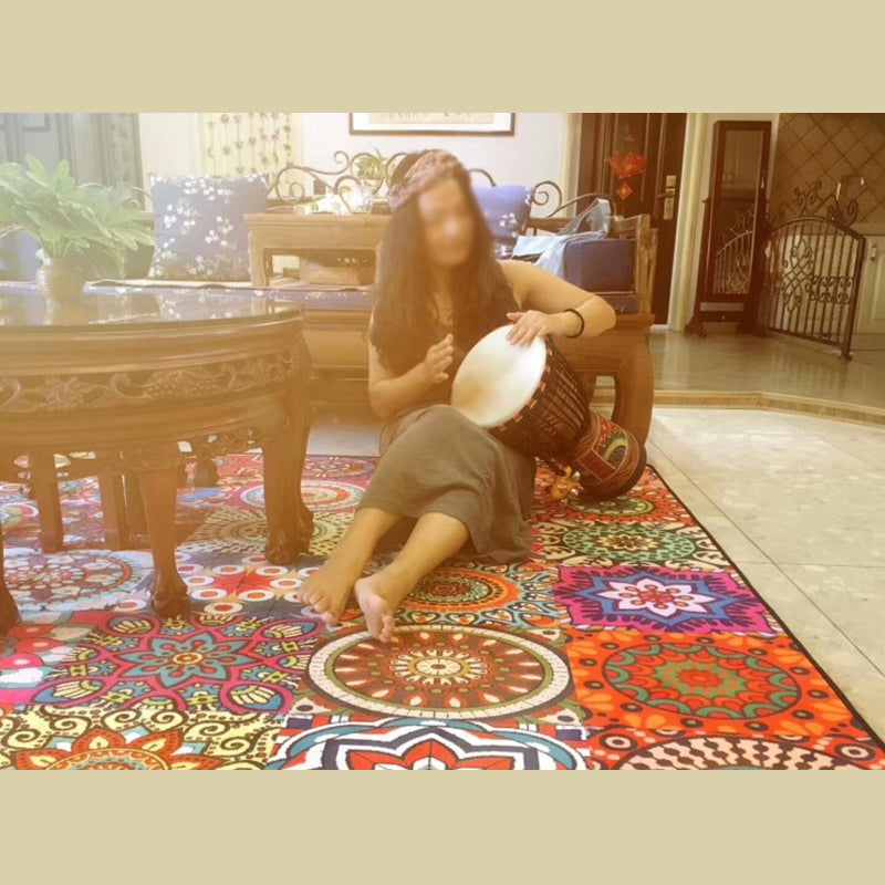 Multicolor Home Decoration Carpet Retro Moroccan Tile Area Rug Polyester with Non-Slip Backing Rug