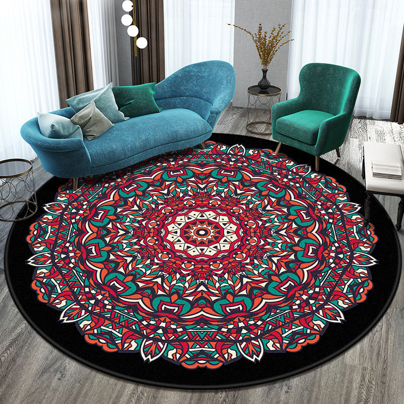 Round Black Tone Luxe Area Rug Polyester Symmetrical Rug Non-Slip Backing Indoor Rug for Living Room