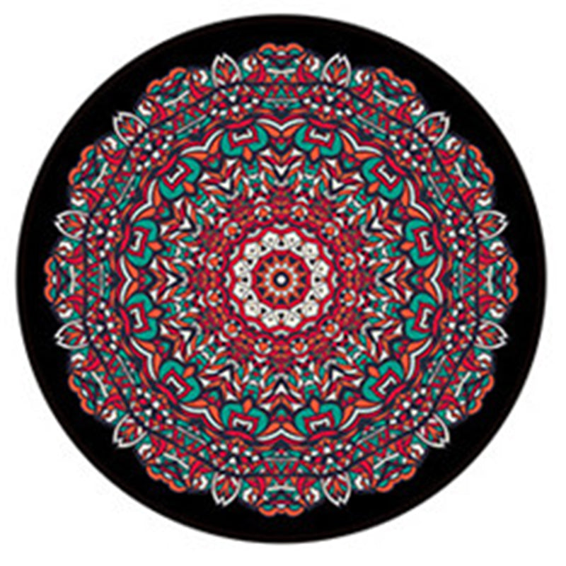 Round Black Tone Luxe Area Rug Polyester Symmetrical Rug Non-Slip Backing Indoor Rug for Living Room