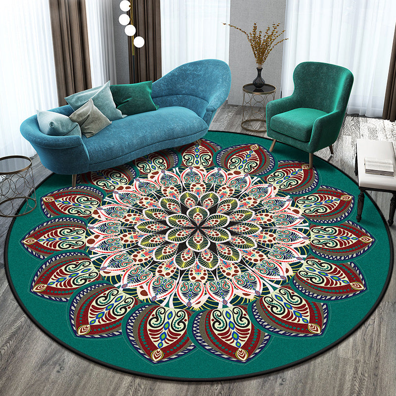 Round Black Tone Luxe Area Rug Polyester Symmetrical Rug Non-Slip Backing Indoor Rug for Living Room