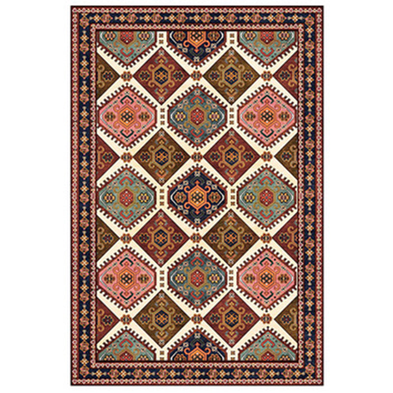 Red Tone Perzisch tapijt polyester Marokkaanse tegel binnen tapijt Anti-slip rug tapijt voor woonkamer