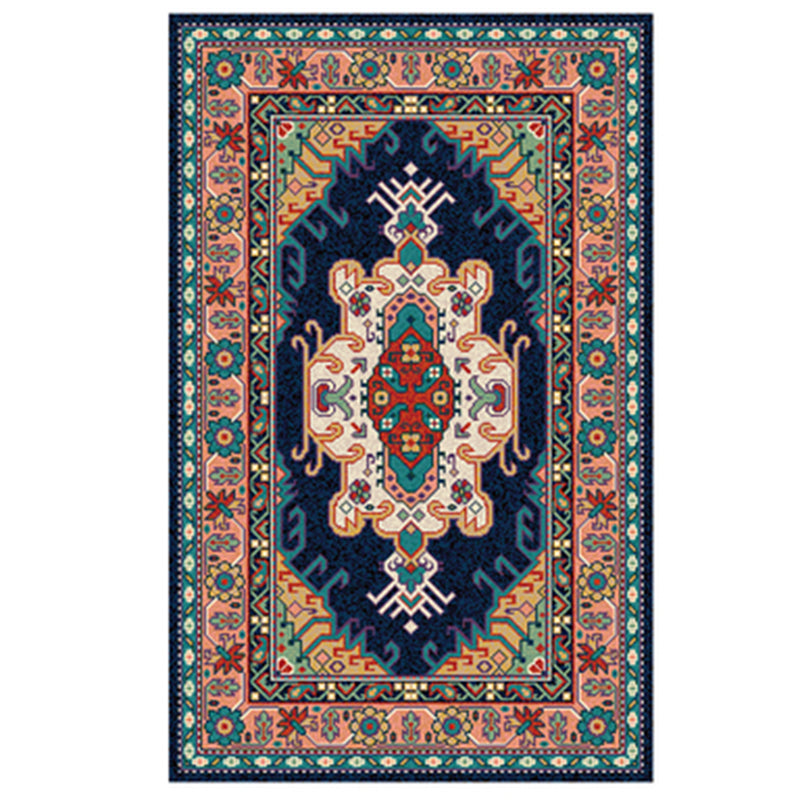 Red Tone Persian Carpet Polyester Moroccan Tile Indoor Rug Anti-Slip Backing Rug for Living Room