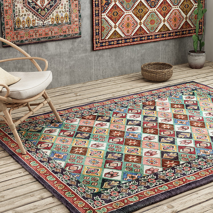Tone rouge Persian Carpet Polyester Morocain Tile Rapis intérieur Anti-Slip Amanding Tapis pour le salon