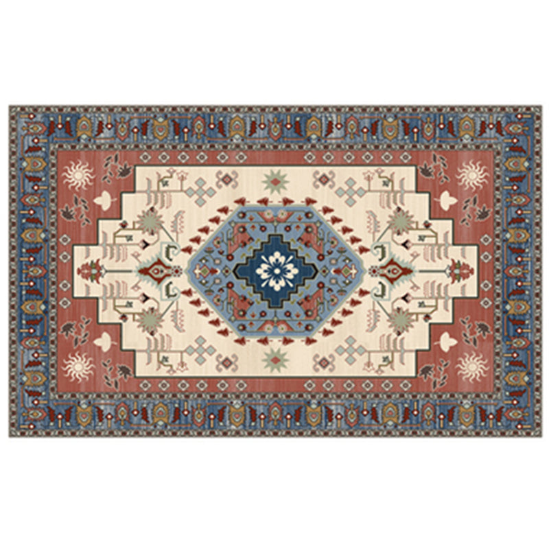 Multicolor Symmetrical Print Rug Polyester Carpet Retro Anti-Slip Backing Indoor Rug for Living Room