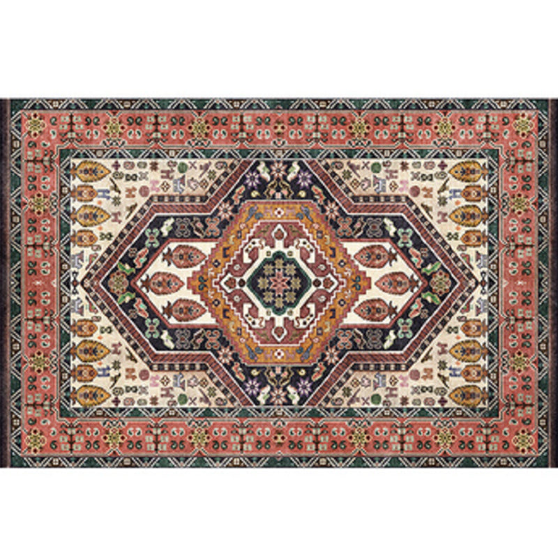 Tone rouge marocain tapis intérieur polyester Tribal totem imprimé tapis de soins faciles pour la décoration de la maison