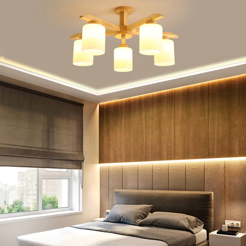 Cylinder Semi Flush Mount Light Fixture Wood Modern Simplicity Flush Mount Ceiling Light Fixture