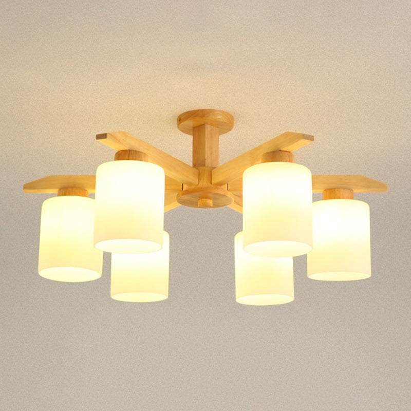 Cilindro Semi Flush Mount Lighture Wood Wood Simplicidad moderna Montaje de montaje Luz de techo de lámpara