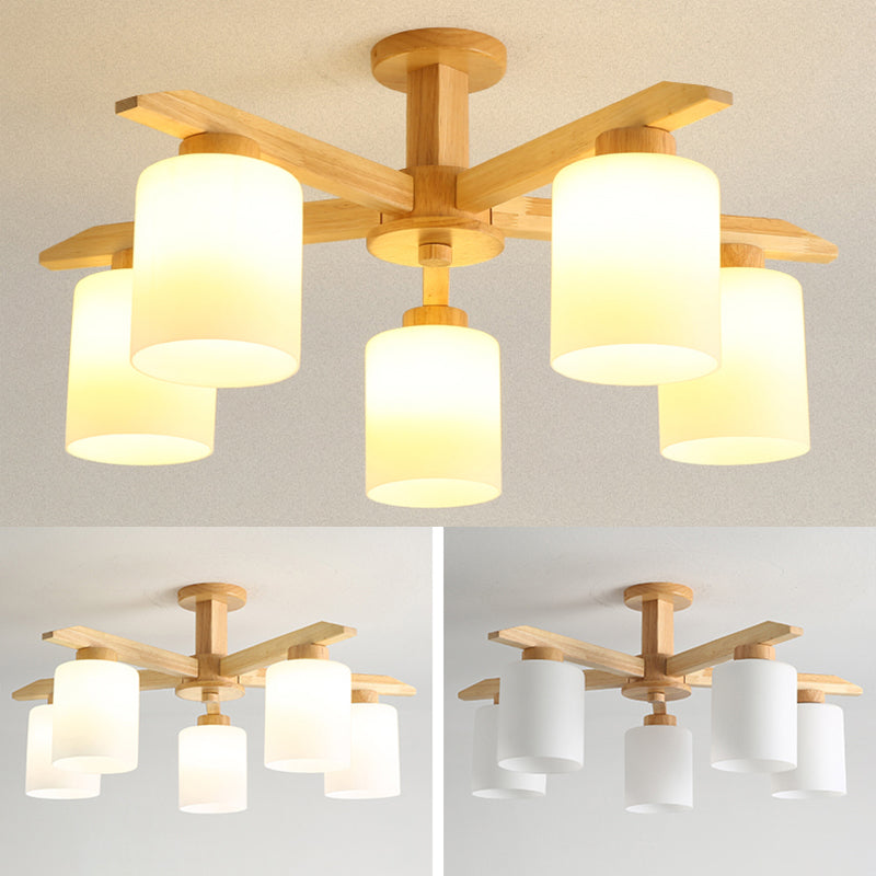 Cylinder Semi Flush Mount Light Fixture Wood Modern Simplicity Flush Mount Ceiling Light Fixture