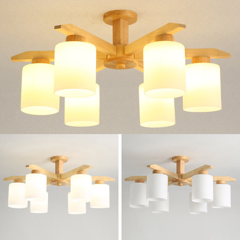 Cilindro Semi Flush Mount Lighture Wood Wood Simplicidad moderna Montaje de montaje Luz de techo de lámpara