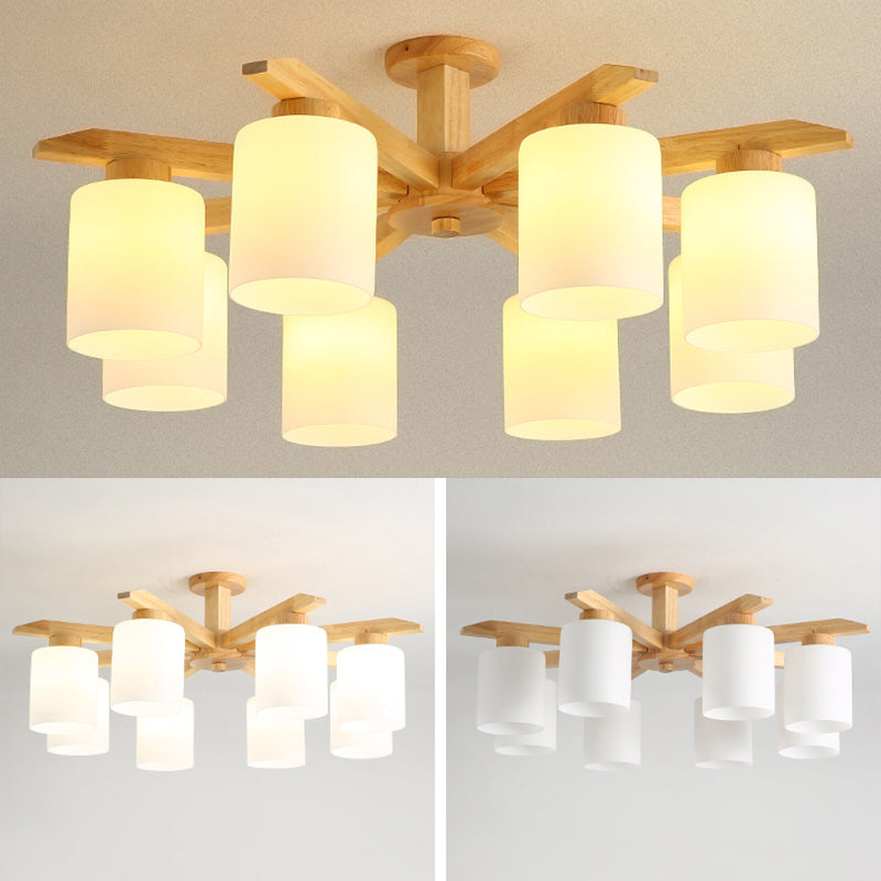 Cilindro Semi Flush Mount Lighture Wood Wood Simplicidad moderna Montaje de montaje Luz de techo de lámpara