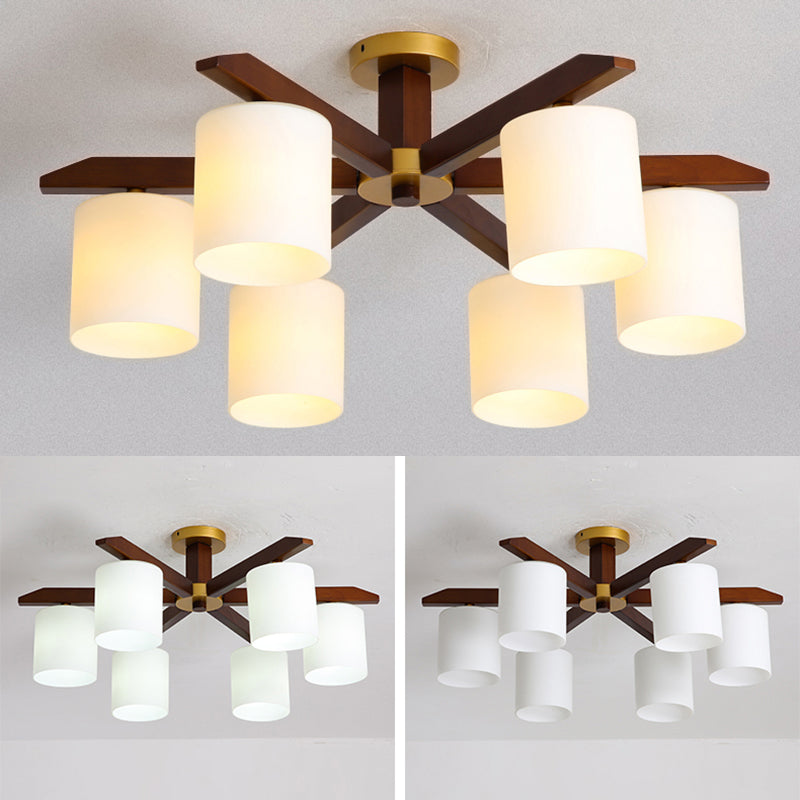 Cylinder Semi Flush Mount Light Fixture Wood Modern Simplicity Flush Mount Ceiling Light Fixture