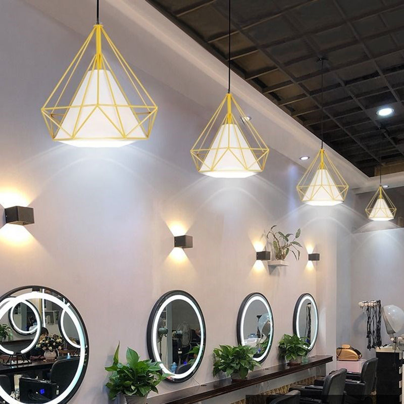 1 Light Diamond Pendant Industrial Metal Ceiling Pendant with Hanging Cord for Restaurant