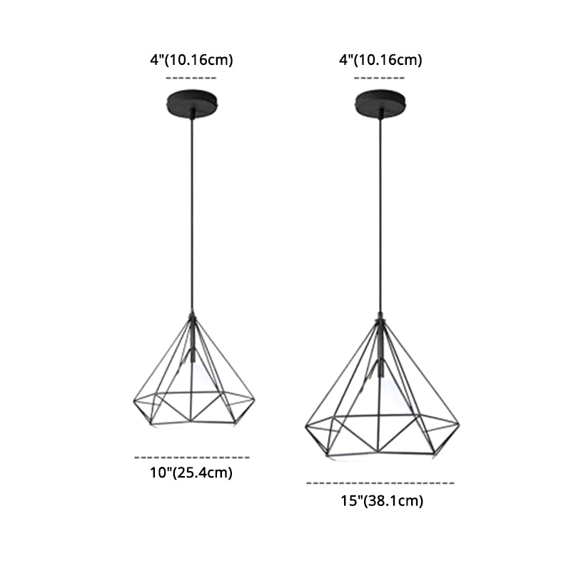 1 Light Diamond Pendant Industrial Metal Ceiling Pendant with Hanging Cord for Restaurant