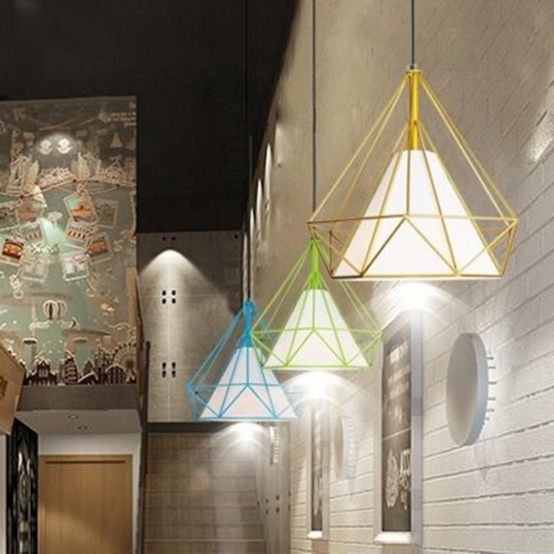 1 Light Diamond Pendant Industrial Metal Ceiling Pendant with Hanging Cord for Restaurant