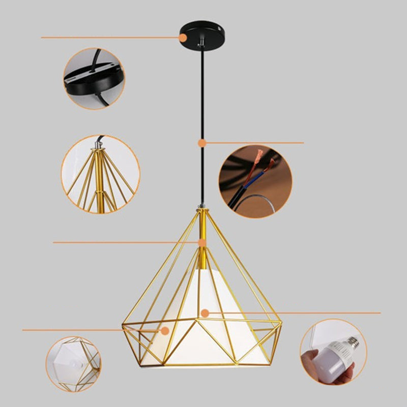 1 Light Diamond Pendant Industrial Metal Ceiling Pendant with Hanging Cord for Restaurant