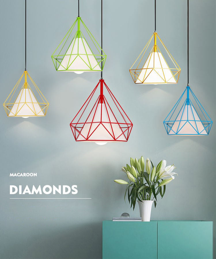 1 Light Diamond Pendant Industrial Metal Ceiling Pendant with Hanging Cord for Restaurant