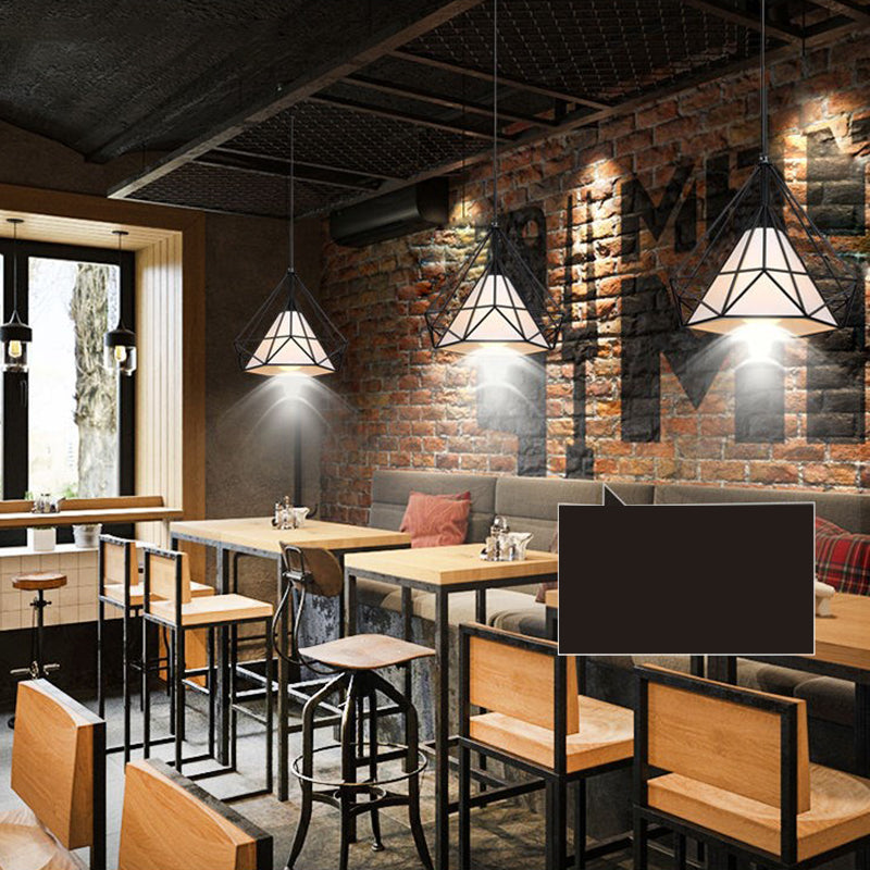 1 Light Diamond Pendant Industrial Metal Ceiling Pendant with Hanging Cord for Restaurant