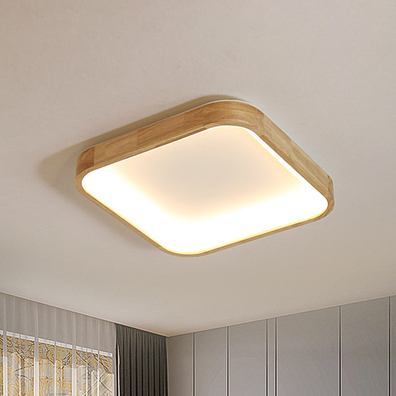 Minimalist LED Flush Ceiling Light 14.5"/18.5" W Wood Shade Beige Square Flush Lighting in Warm/White Light