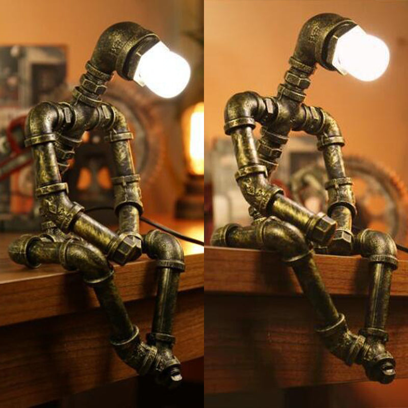 Steampunk Robot Pipe Night Light 1 Head Whited Iron Table Light pour les garçons chambre