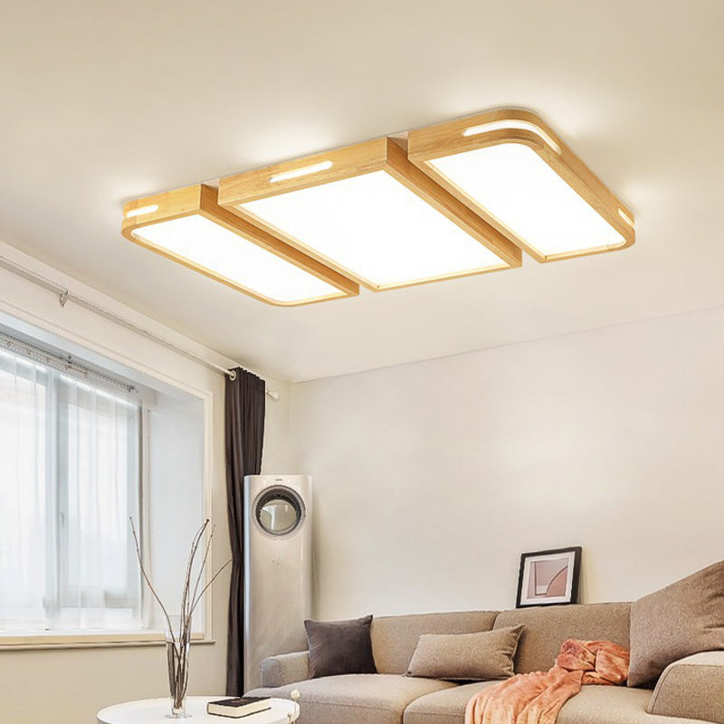 Ultra Thin Rectangle Wooden Ceiling Lamp Modernity 35.5"/49" W LED Beige Flush Lighting in Warm/White Light