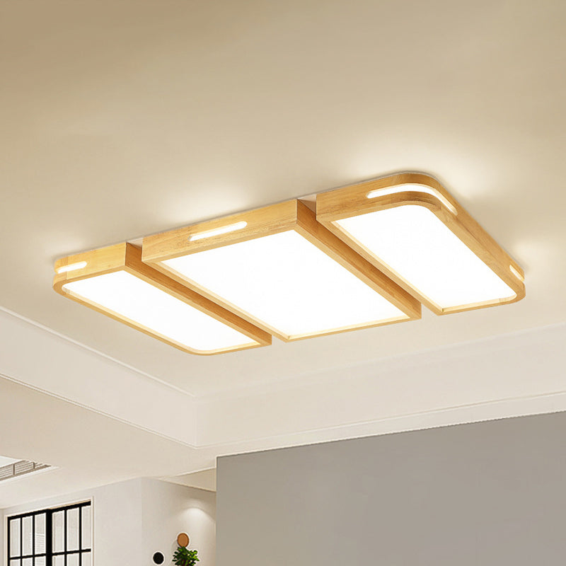 Ultra Thin Rectangle Wooden Ceiling Lamp Modernity 35.5"/49" W LED Beige Flush Lighting in Warm/White Light