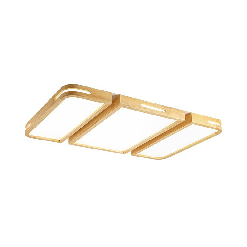 Plafonnier rectangulaire ultra fin en bois modernité 35,5"/49" W LED beige encastré en lumière chaude/blanche