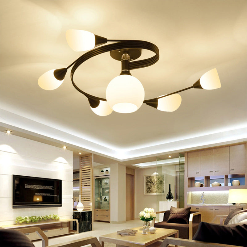 Spiral Semi Flush Mount Light Fixture Traditional Milk Glass Ceiling Light Fixtures for Living Room