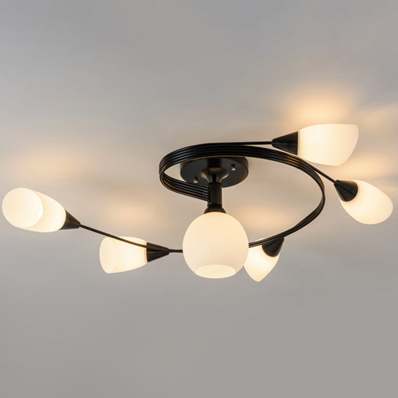 Spiral Semi Flush Mount Leuchte traditionelle Milchglas Deckenleuchten für Wohnzimmer