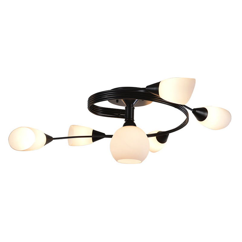 Spiral Semi Flush Mount Lightture Traditional Milk Glack Glass De plafond Lights For Living Room