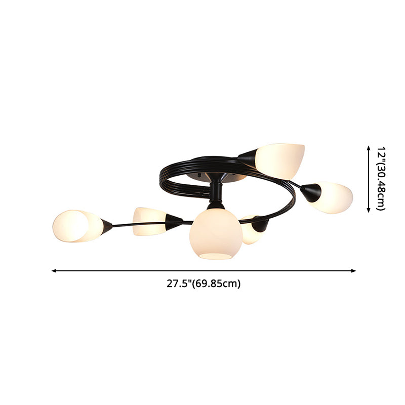 Spiral Semi Flush Mount Lightture Traditional Milk Glack Glass De plafond Lights For Living Room