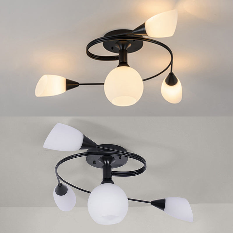 Spiral Semi Flush Mount Light Fixture Traditional Milk Glass Ceiling Light Fixtures for Living Room