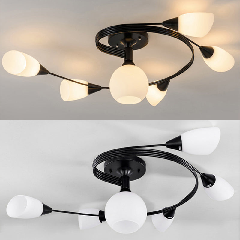 Spiral Semi Flush Mount Lightture Traditional Milk Glack Glass De plafond Lights For Living Room