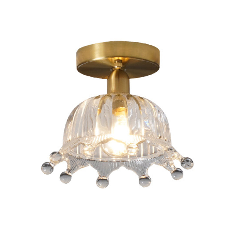 Crown Semi Flush Mount Light Verre transparent vintage de plafond vint