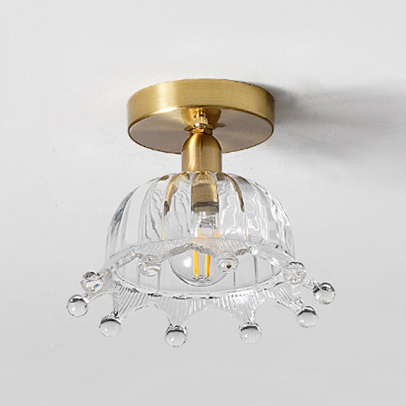 Crown Semi Flush Mount Light Verre transparent vintage de plafond vint