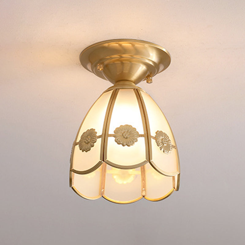 1 Light Semi Flush Mount Light Fixture Traditional Milk Glass Ceiling Light Fixtures for Living Room