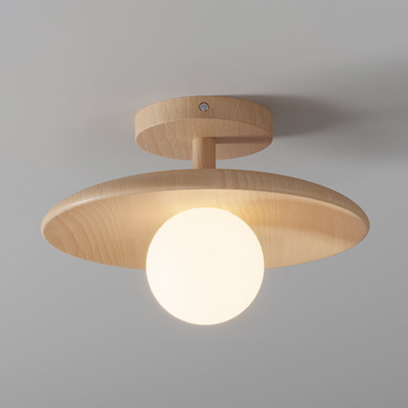 Circular Aisle Semi Mount Lighting Wooden Contemporary Semi Flush Light Fixture in Wood