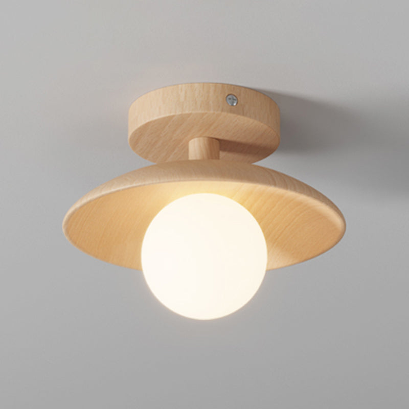 Circular Aisle Semi Mount Lighting Wooden Contemporary Semi Flush Light Fixture in Wood