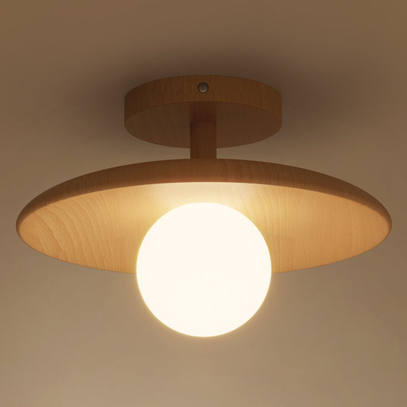 Circular Aisle Semi Mount Lighting Wooden Contemporary Semi Flush Light Fixture in Wood