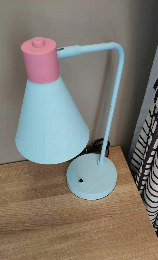 Metal Swivelable Cone Shade Table Light Macaron 1 Head Light Blue and Pink Study Light