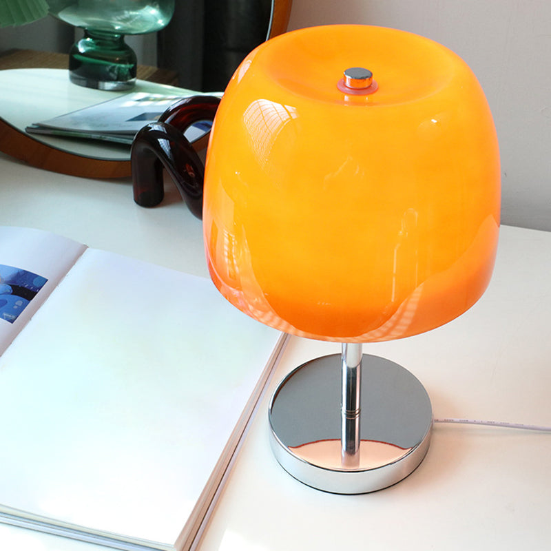 Macaron Bucket Shaped LED Table Lamp Glass Bedroom USB Charging Nightstand Light